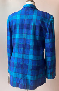 1980s/90s NWT Liz Claiborne Blue/Aqua Plaid Linen Jacket, Size: 12/14