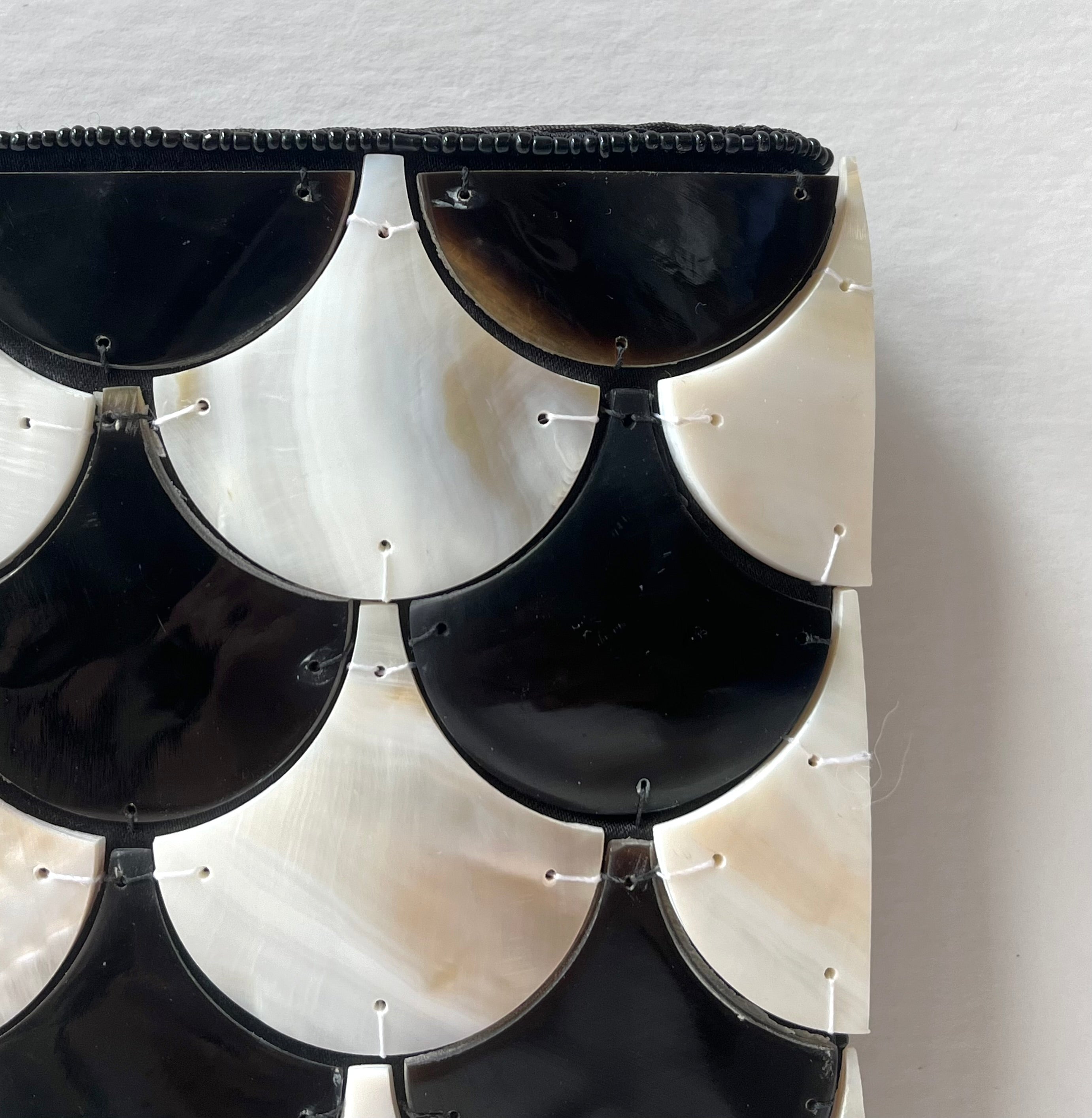Vintage Sea Cove Beach to City Collection Black & White Mother of Pearl Tiled Clutch Handbag