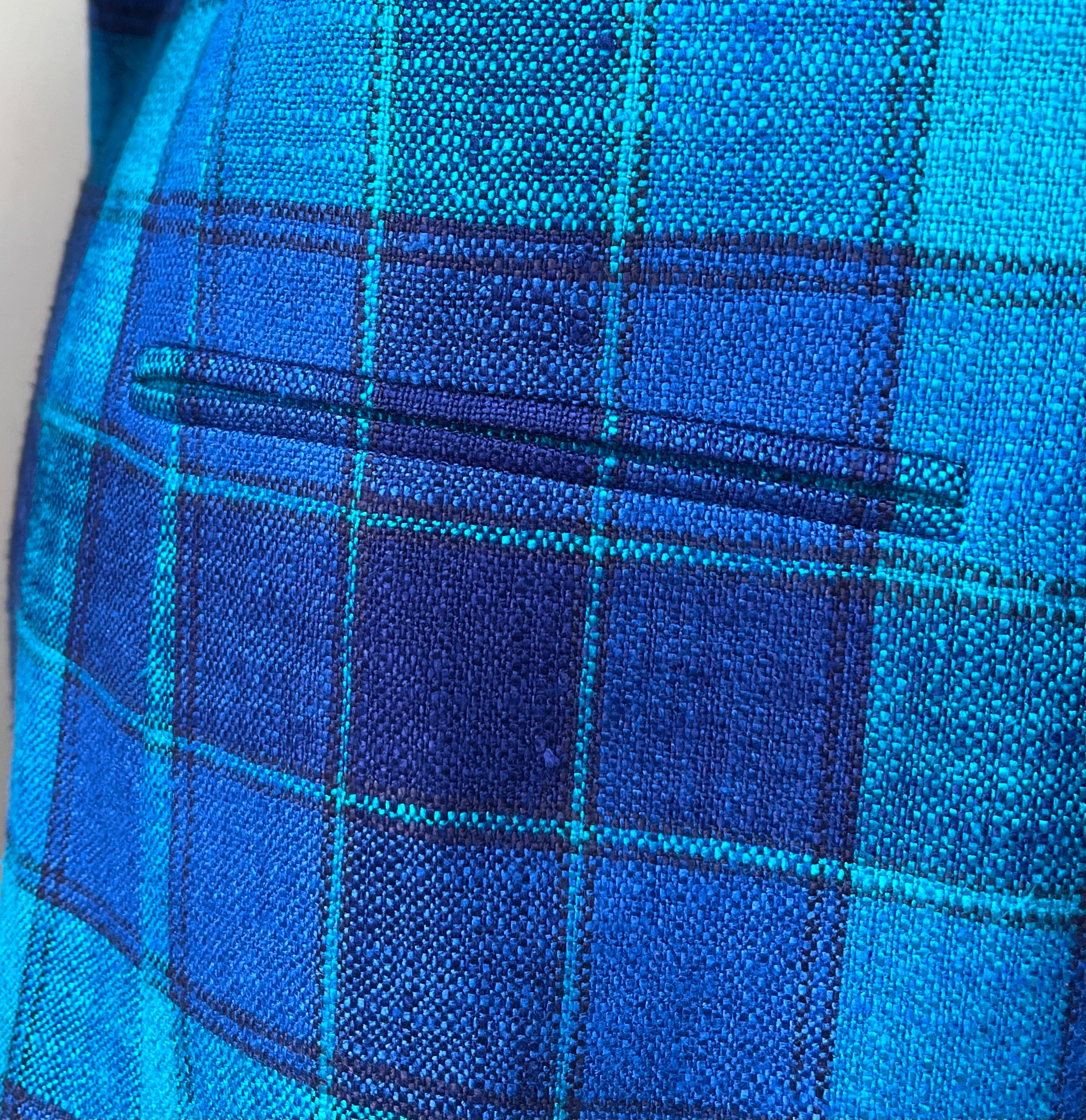 1980s/90s NWT Liz Claiborne Blue/Aqua Plaid Linen Jacket, Size: 12/14