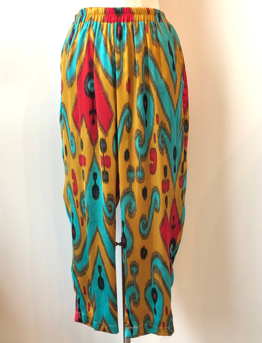 2PC Al Jazeera Tailoring Boho Sheer Tunic Blouse & Satin pant set, Size Medium - Large