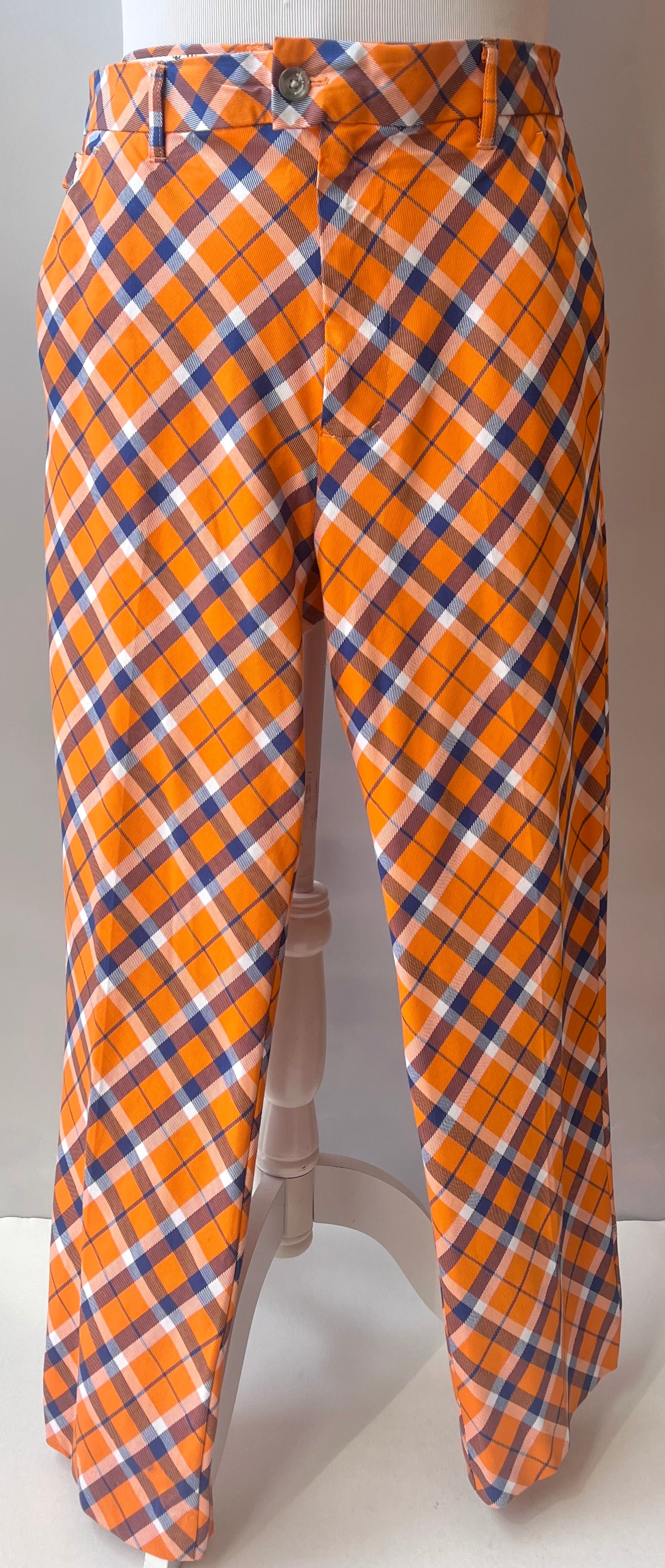 Royal & Awesome Orange & Navy Plaid Pants, Size: 36/30