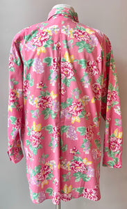 1980s Casual Corner Pink/Green Floral Shirt, Size: Med-Large