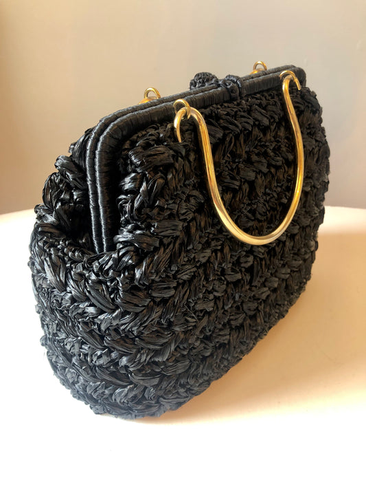 50/60’s Ritter Italian Made Raffia Handbag With Gold-tone Handles