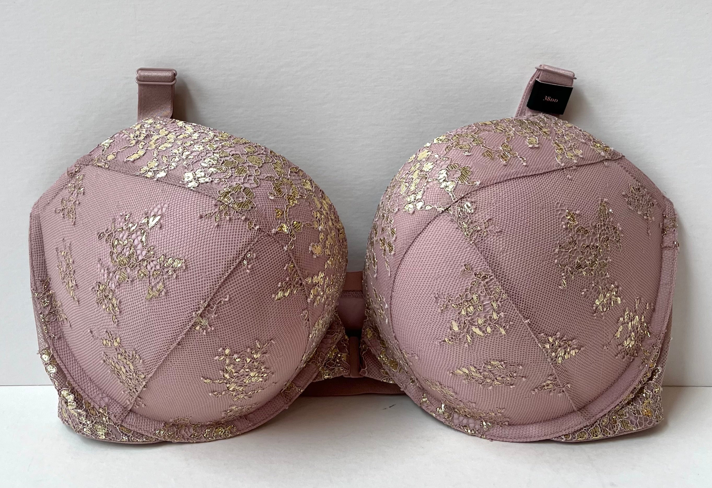 NEW Pre-Owned Victoria’s Secret Very Sexy Blush/Gold Lace Push Up Bra, Size: 38DD