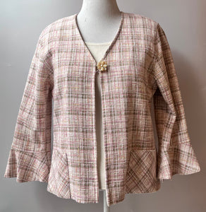 2PC Caroline Rose Blush/Ivory Light Tweed Jacket & Sleeveless Blouse Set, Size: M