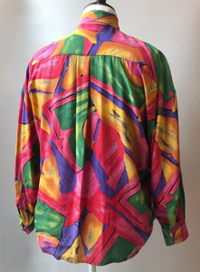 1980s/90s Vintage Limited  Multicolor Abstract Print Blouse, Size: 8
