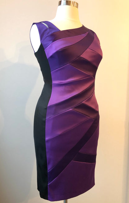 Pre-Owned Sangria Stretch Satin Colorblock Bandage Dress, Size 14