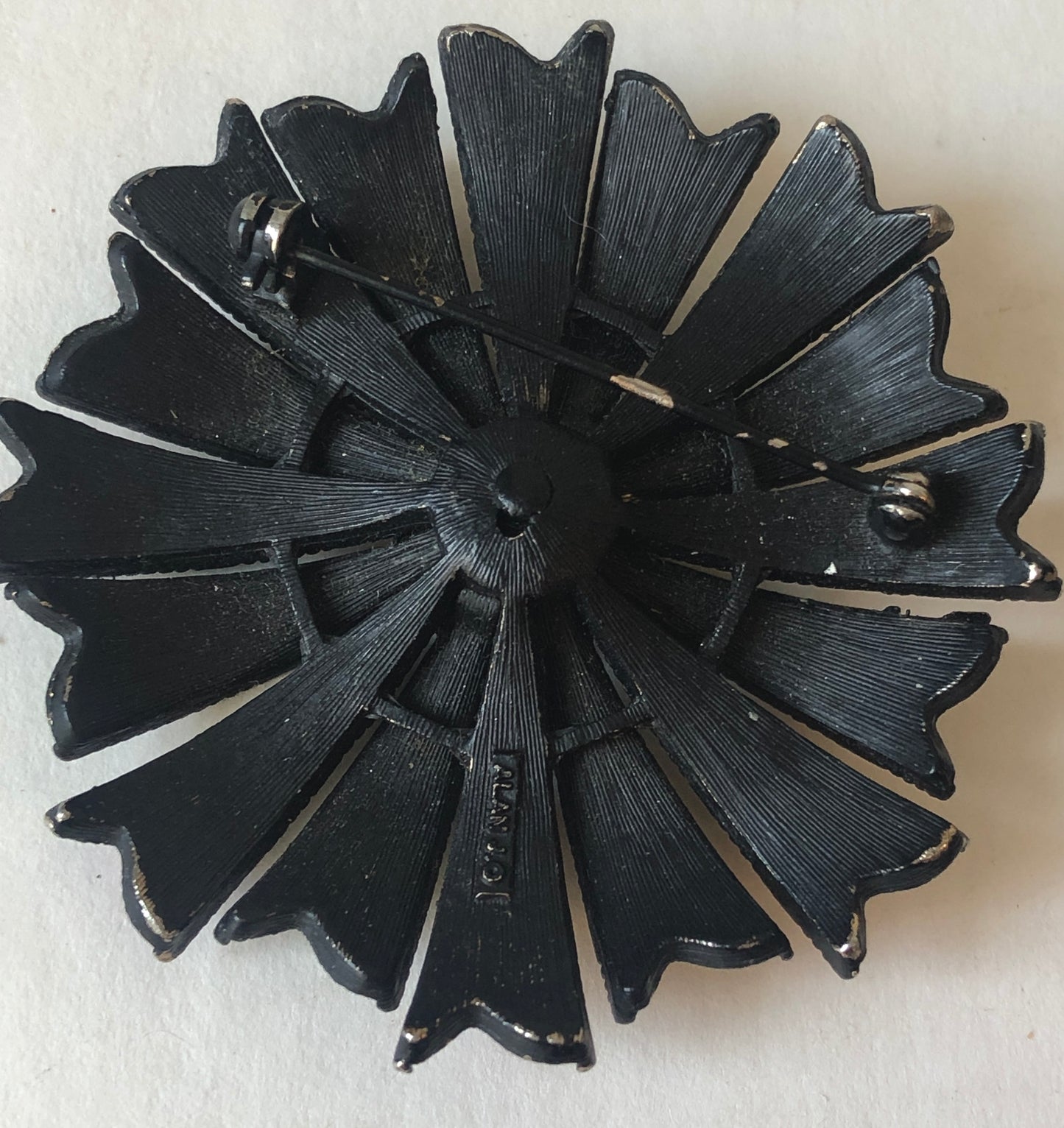 1970’s Alan J. Enamel Design Textured Metal Brooch