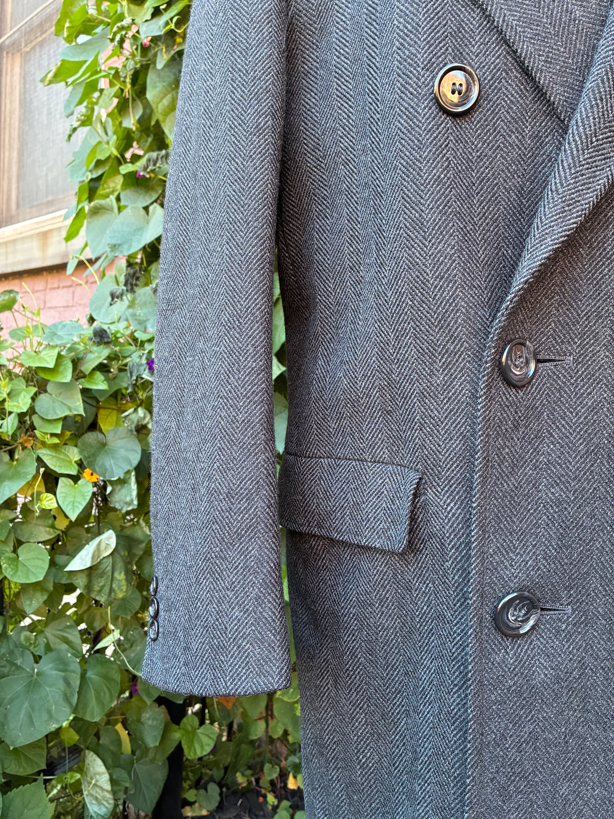Men’s 90’s Pre-Owned Lord & Taylor Wool Herringbone Tweed Overcoat, Size 38 Reg