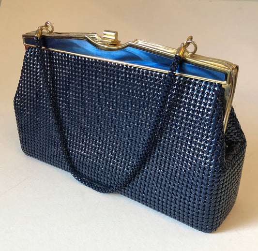 1960’s Navy Metal Mesh and Tortoise Kelly Handbag