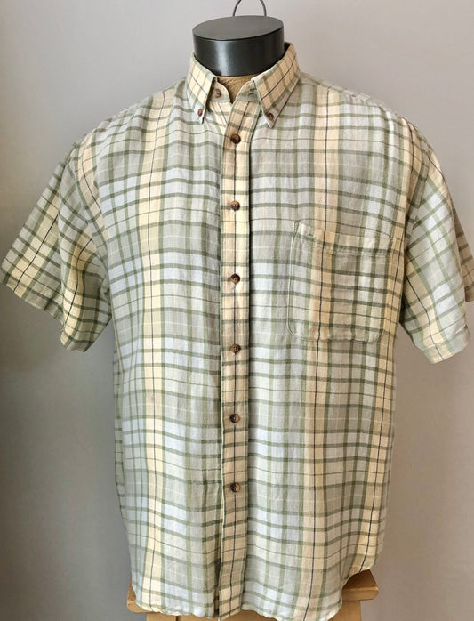 Woods & Gray Plaid Linen/Cotton Blend Shirt, Size Men’s Large
