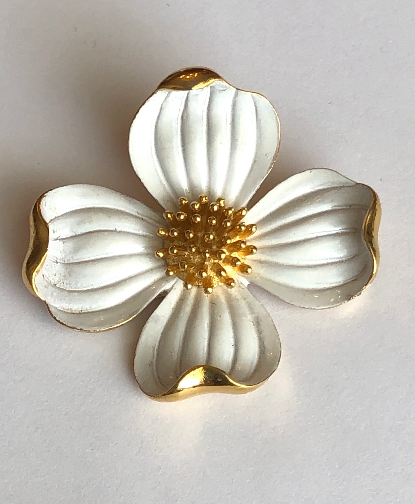 1960’s Signed Crown Trifari Enamel & Gold-Tone Dogwood Brooch