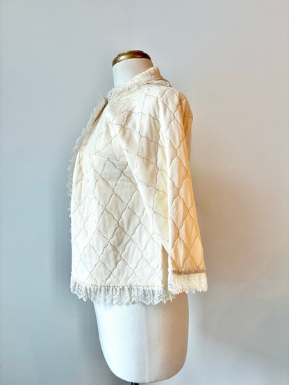 1950’s Quilted Bed Jacket and Pajama Pant Set, Size: 34, Material: Acetate and Cotton (with box)