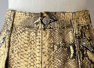 Top Shop Yellow/Brown Reptile Print Mini Skirt, Size: 4