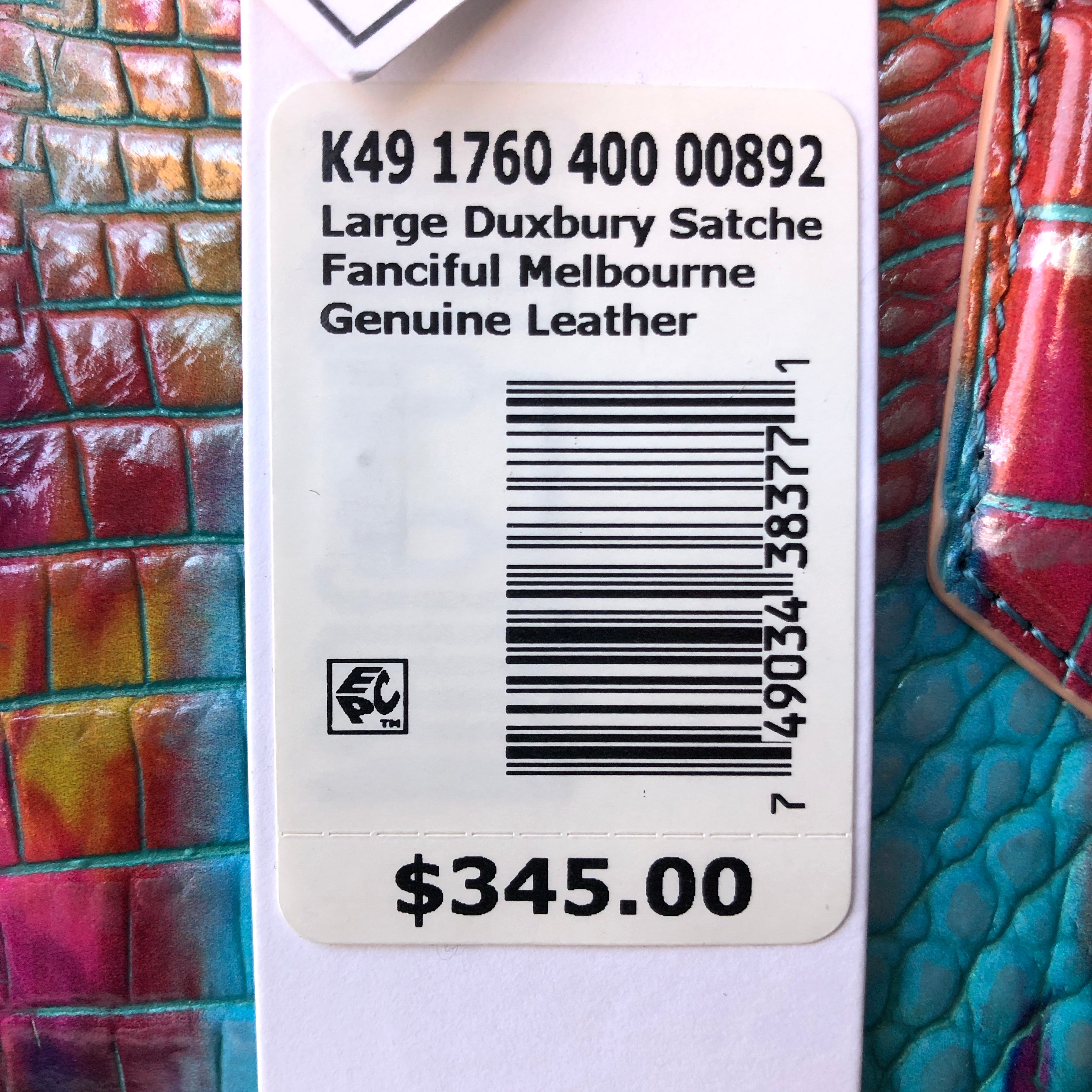 Pre-Owned NWT Brahmin Large Croc Embossed Rainbow Fanciful Melbourne Large Duxbury Satchel