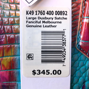 Pre-Owned NWT Brahmin Large Croc Embossed Rainbow Fanciful Melbourne Large Duxbury Satchel