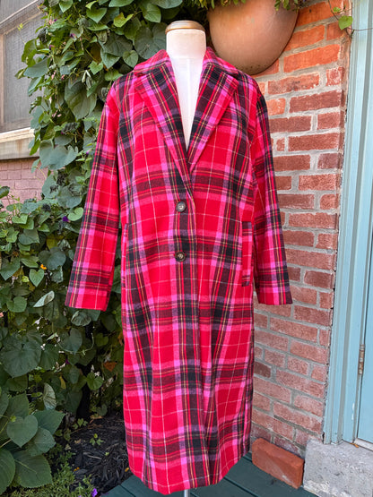 Pre-Owned Old Navy Pink Faux Wool Holiday Plaid Coat, Size Small