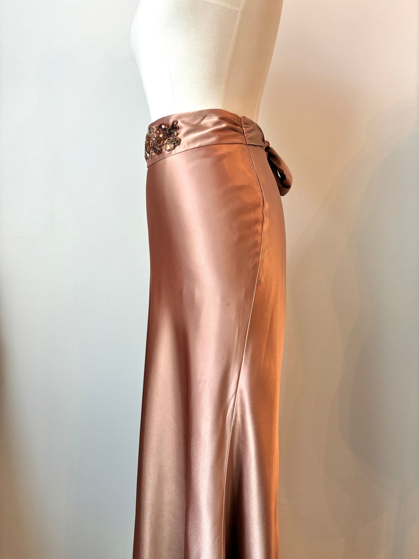 1990’s Satin Maxi Skirt with Beaded Appliqué, Size: M/L