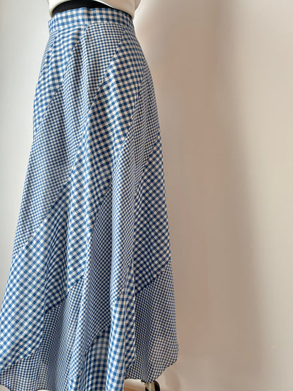 1970’s Pinwheel Contrasting Gingham Maxi Skirt, Size: Small