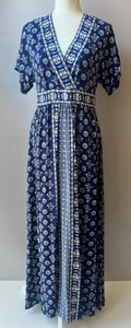 Garnet Hill Blue/White Floral Print Maxi Dress, Size: 6