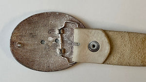 1990s Vintage Rhinestone Buckle Leather Belt, Size: M