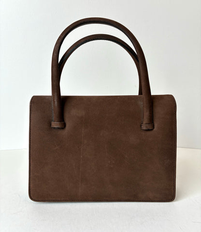 1960’s Areito Brown Suede  & Gold-tone Accordion Double Handled Box Handbag