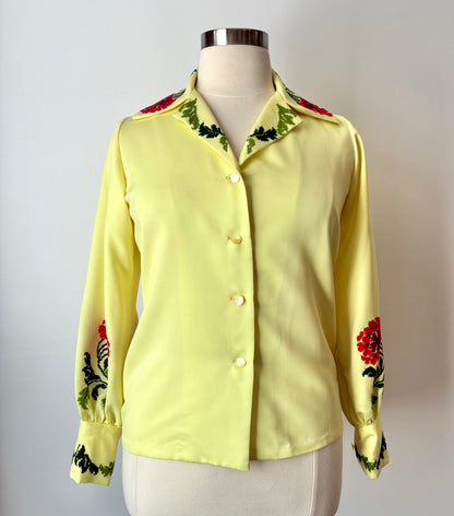 70’s Handmade Petit Point Embroidered Blouse, Size Large