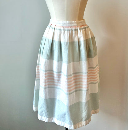 1960’s Russ Petites Thick Stripe Soft Linen Skirt, Size: Small