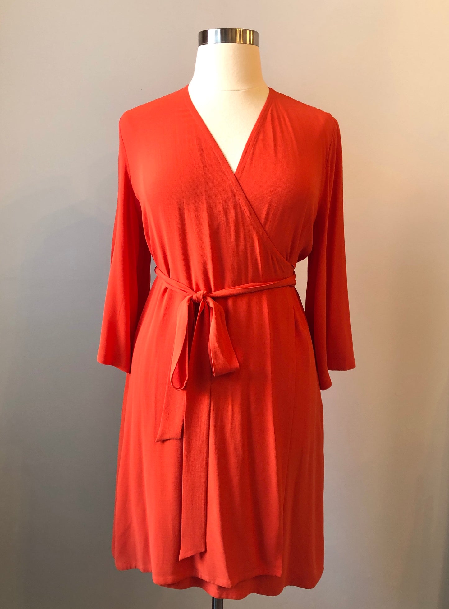 Pre-Owned NWT Eileen Fisher Silk Crepe Georgette Wrap Dress, Size Large