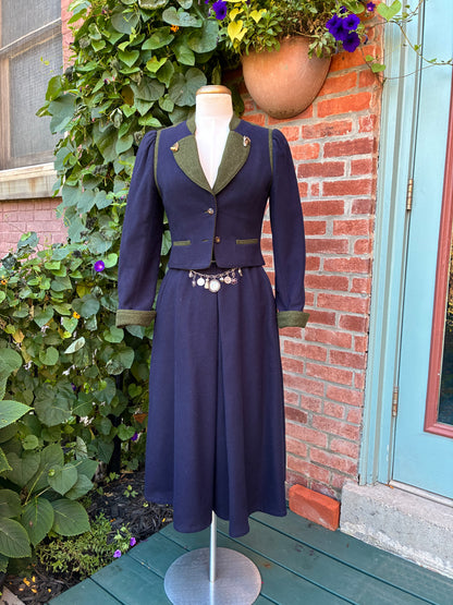 70’s/80’s Resi Hammerer 2 PC New Wool Loden Skirt and Jacket Set, Size X-Small