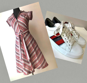 1970’s Chevron Stripe Hooded Poly Fit-n-Flare Dress, Size XS Petite