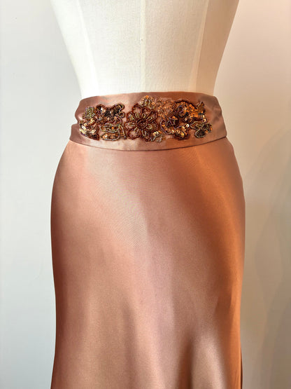 1990’s Satin Maxi Skirt with Beaded Appliqué, Size: M/L