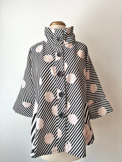 Damee Stripe Dot Button Jacket, Material: 100% Polyester, Size: Large