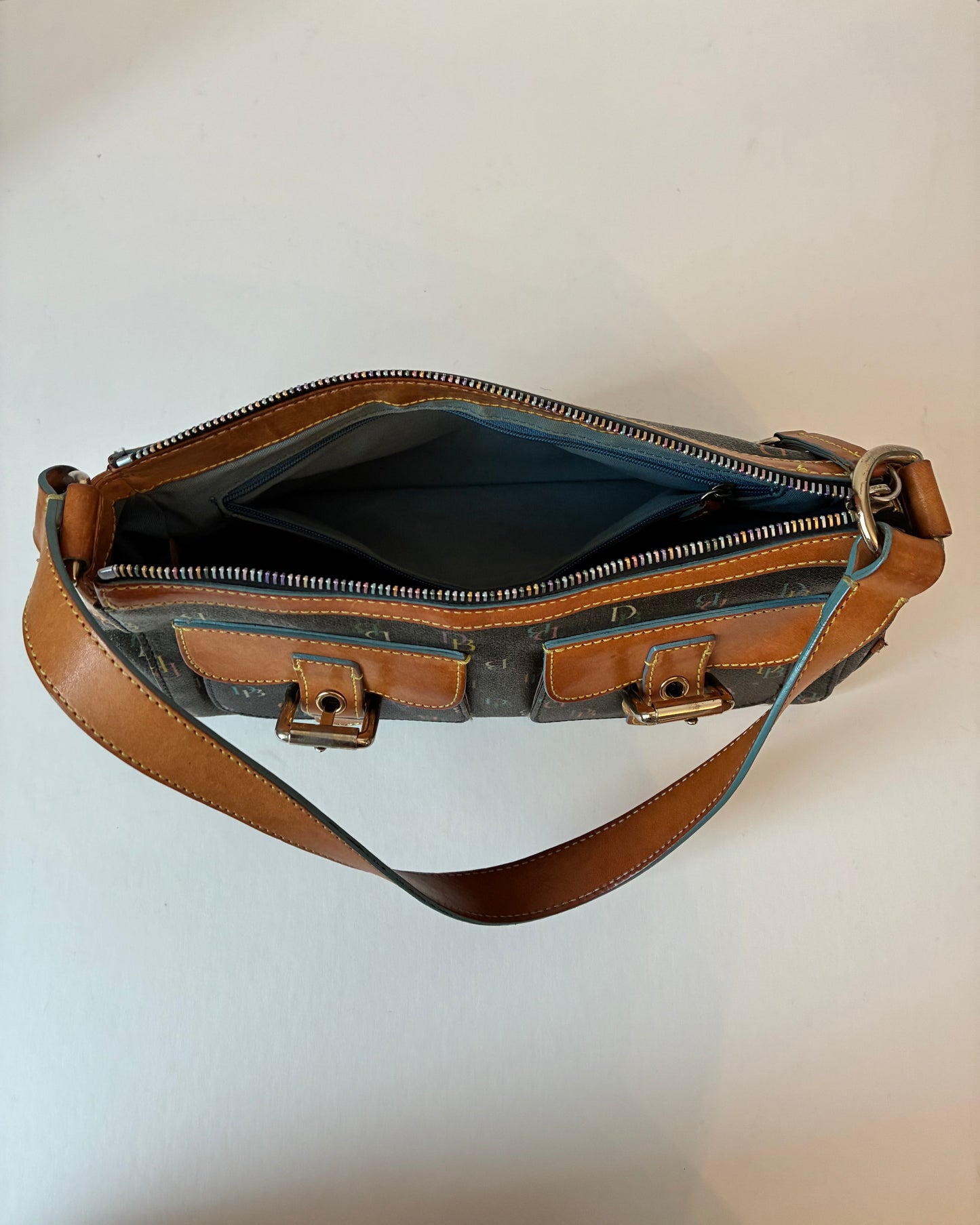 Pre-Owned Y2K Dooney & Bourke Rainbow Monogram Leather Shoulder Bag
