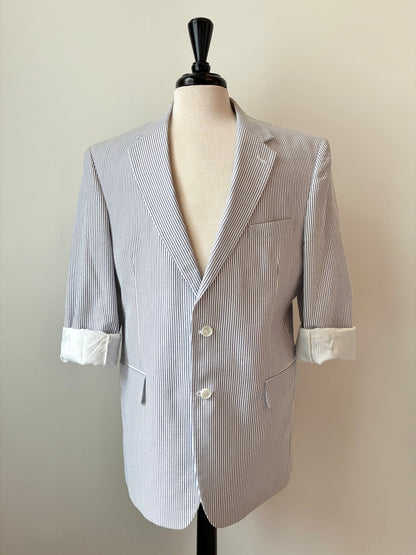 Pre-Owned Jos. A. Banks Light Blue Seersucker Striped Blazer, Size Medium