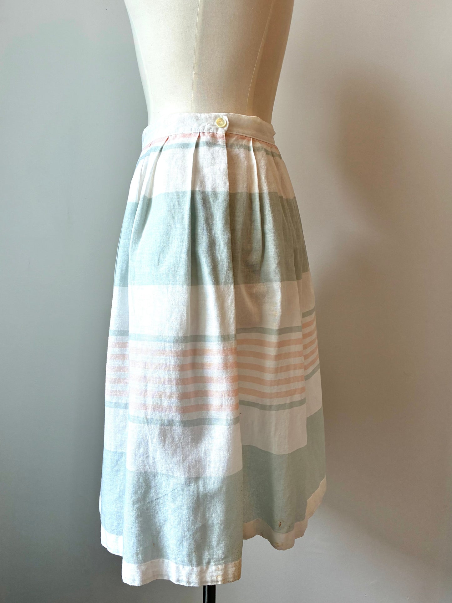 1960’s Russ Petites Thick Stripe Soft Linen Skirt, Size: Small