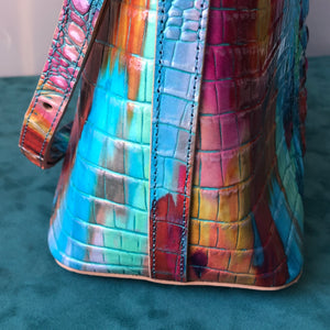 Pre-Owned NWT Brahmin Large Croc Embossed Rainbow Fanciful Melbourne Large Duxbury Satchel