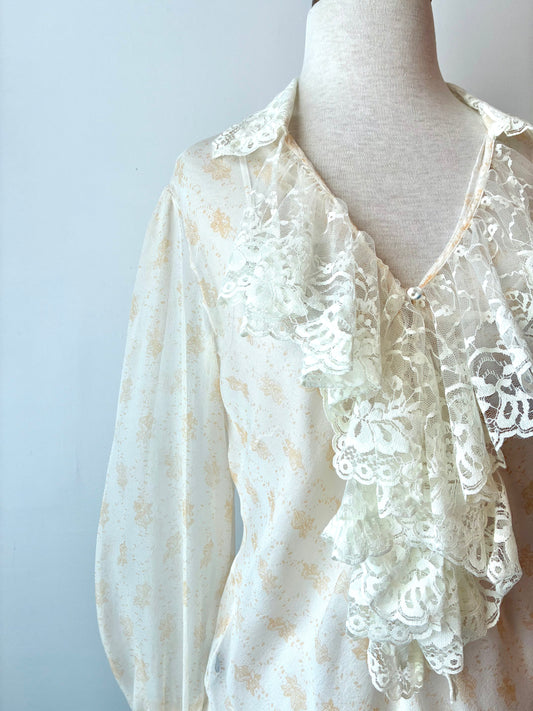 Y2K Charlotte Brand’s Ice Floral Sheer Blouse with Camisole, Material: 100% Silk (Cami 100% Polyester), Size: Medium