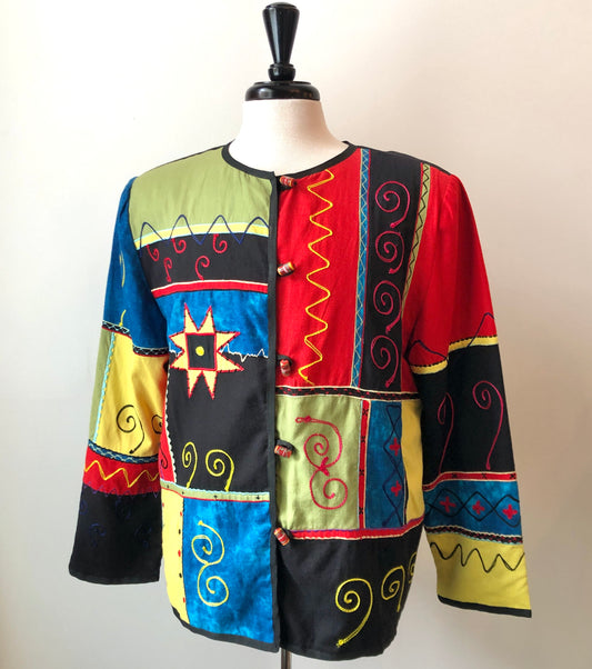 Vintage Drapers & Damon’s Artisan Embroidered Patchwork Cotton Blend Jacket, Size Large