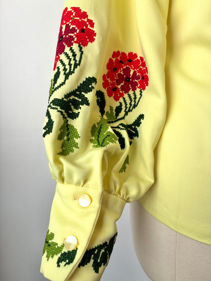 70’s Handmade Petit Point Embroidered Blouse, Size Large
