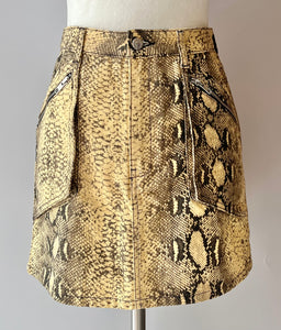 Top Shop Yellow/Brown Reptile Print Mini Skirt, Size: 4
