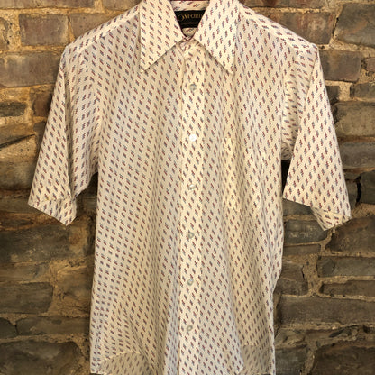 60/70’s Oxford Shirtmakers Dagger Collar Diamond Print Short Sleeve Shirt, Size Men’s Small