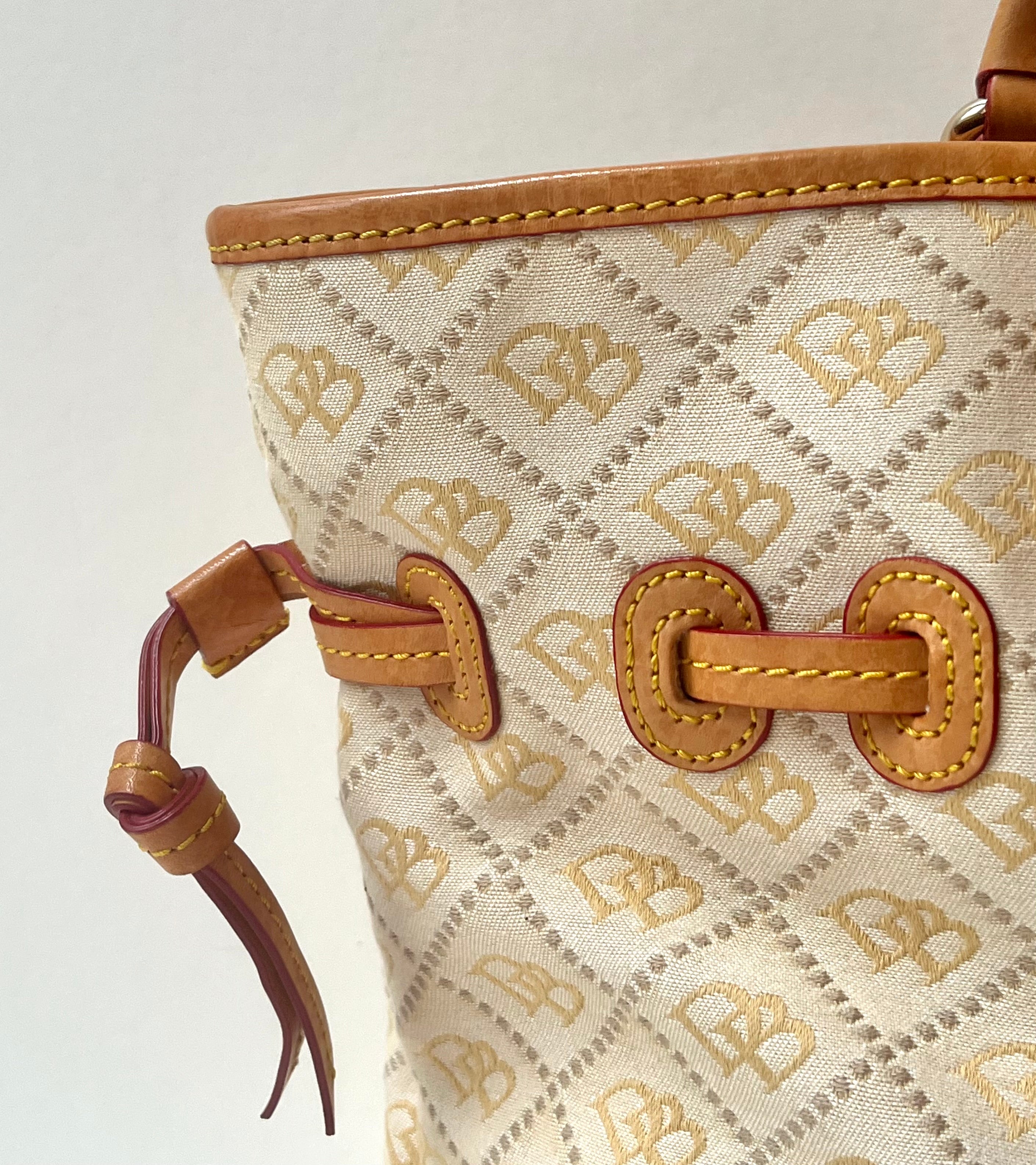 Vintage Dooney & Bourke Signature Chiara Ivory/Tan Tote Bag