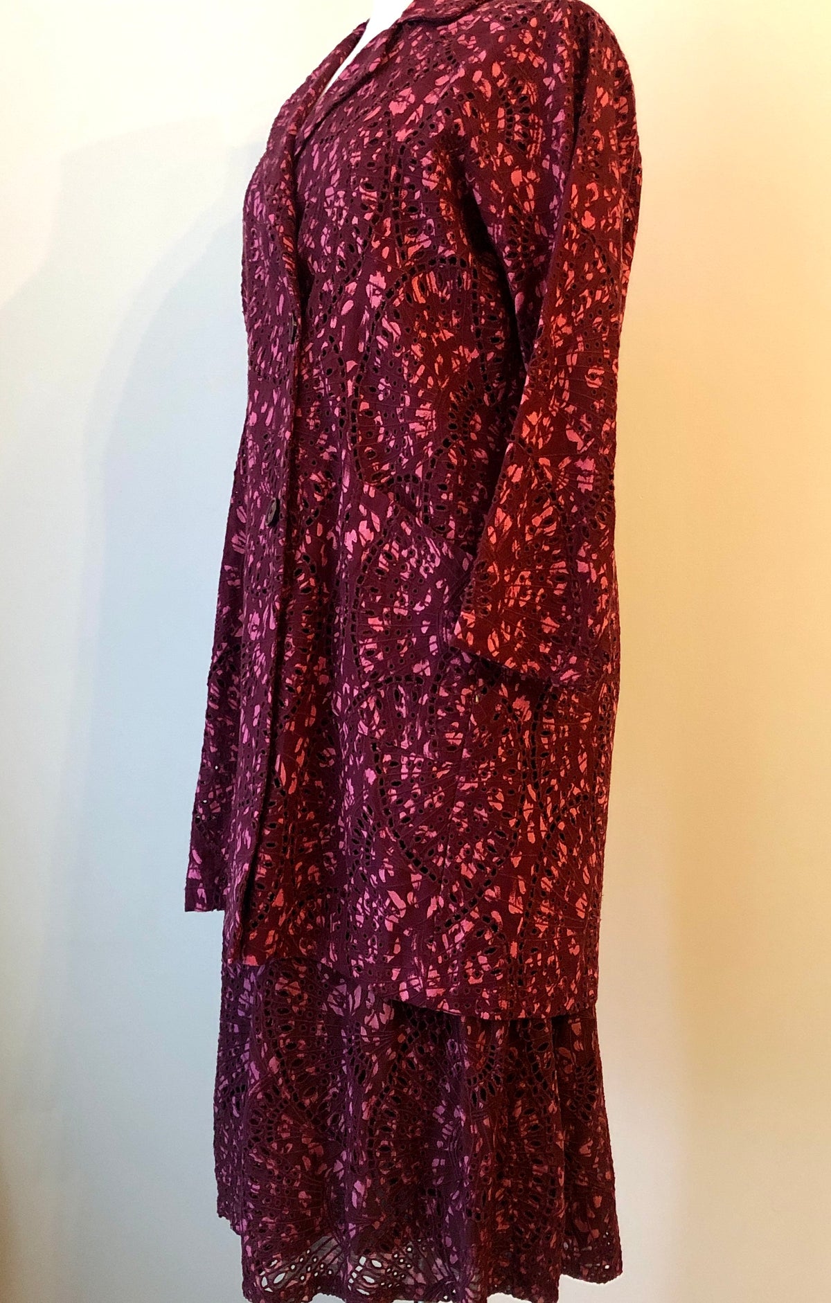 Pre-Owned 2PC Johnny Was Zaragoza Eyelet Embroidered Dress and Double Breasted Coat Set, Size XL