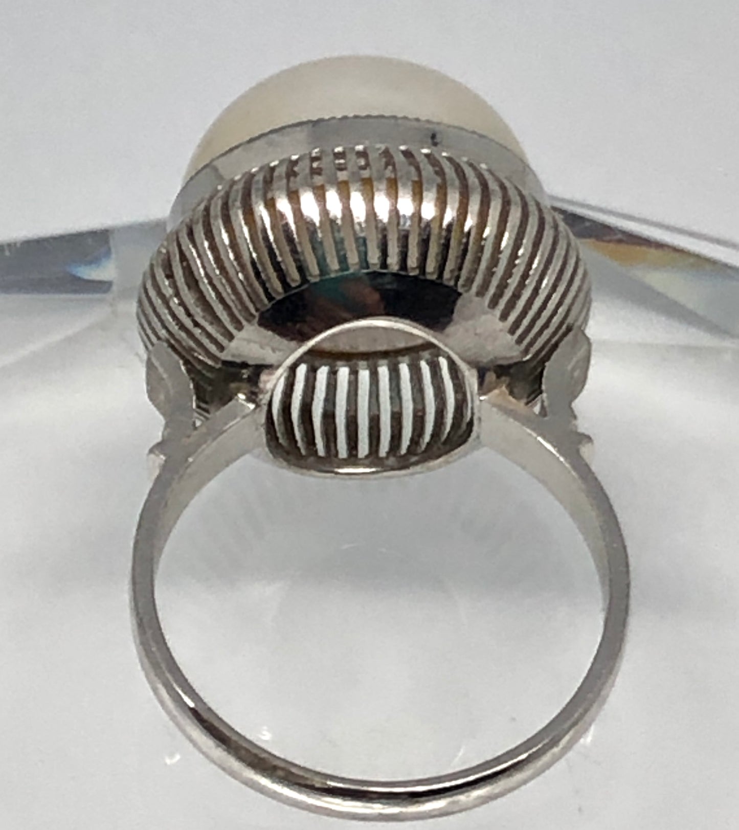 Vintage 14K White Gold Basket Set Mabé Pearl Ring, Size 6.25