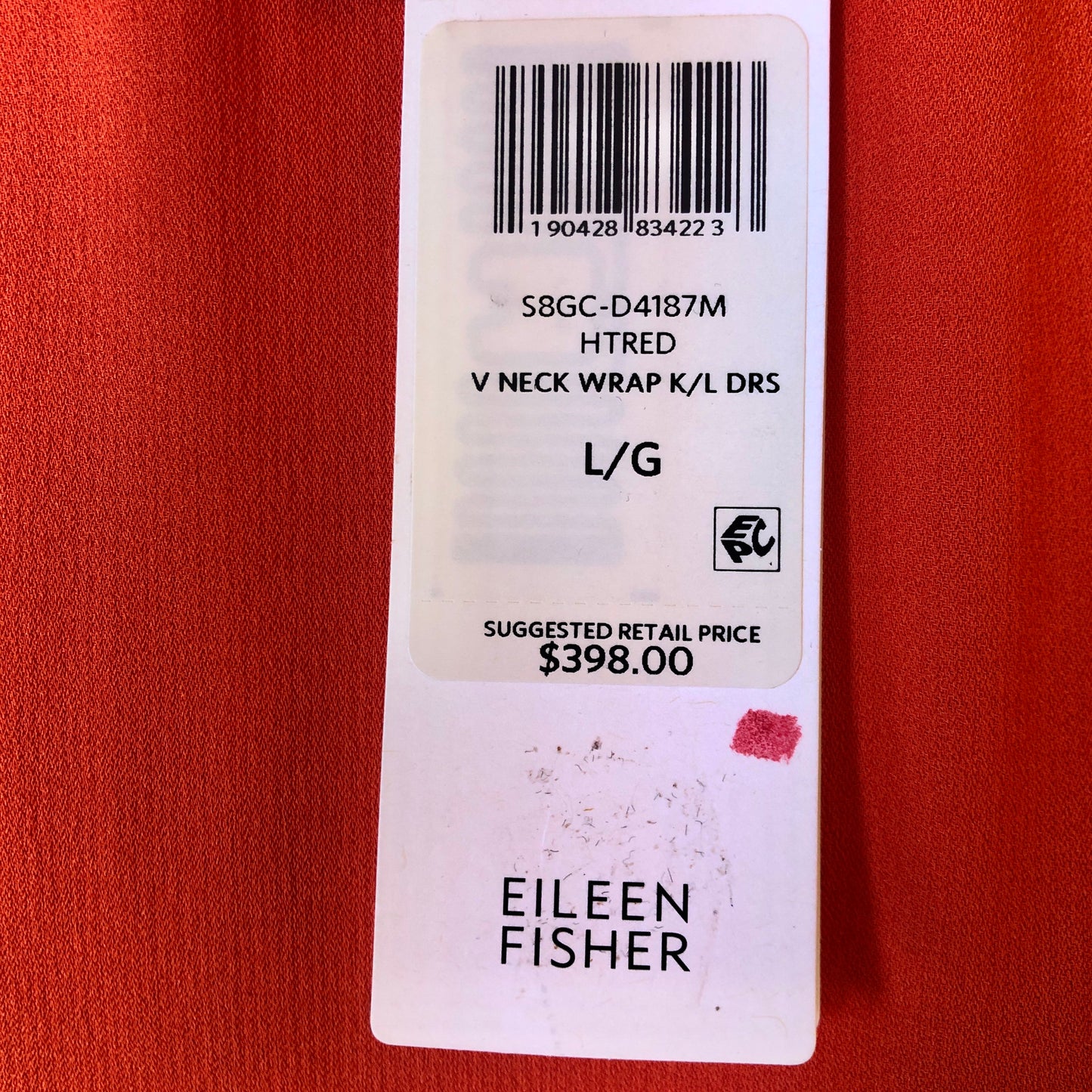 Pre-Owned NWT Eileen Fisher Silk Crepe Georgette Wrap Dress, Size Large