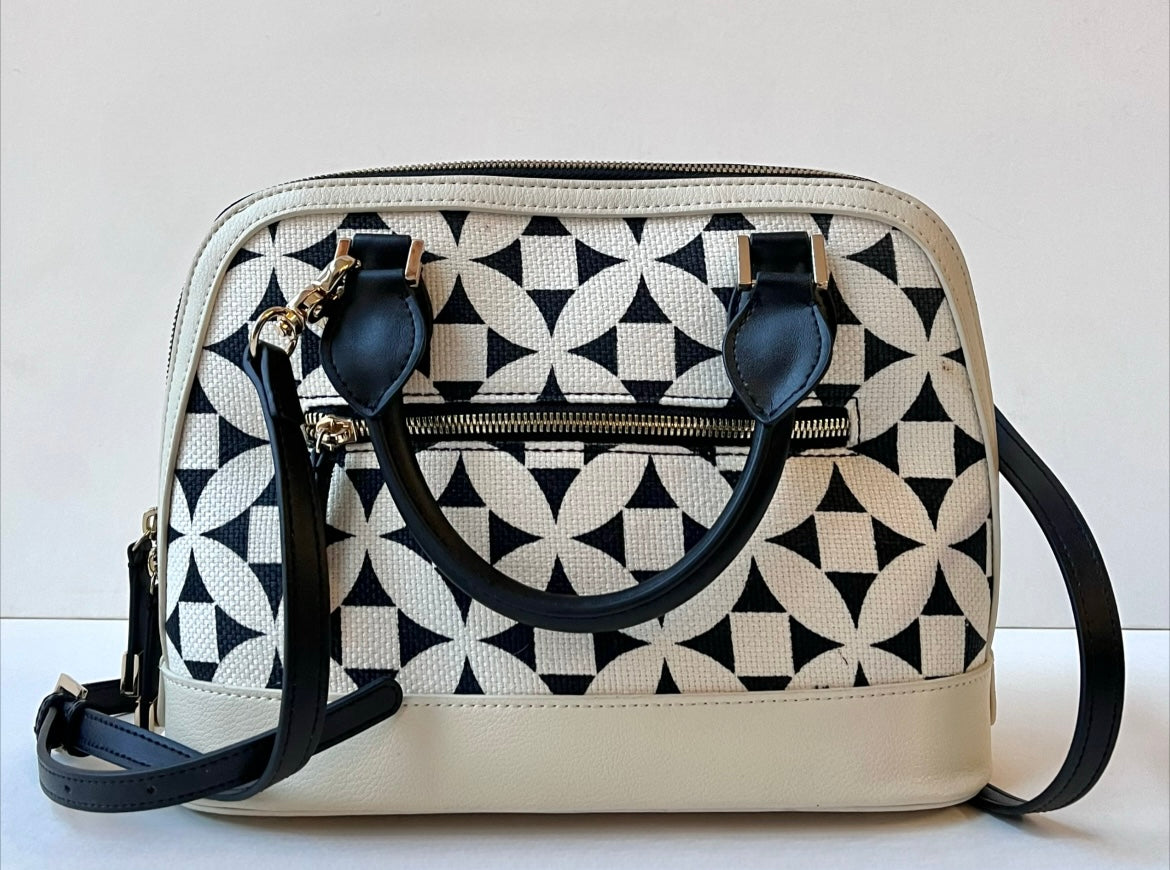 NEW Pre-Owned Spartina Black/Cream Kiawah Bowler Satchel Handbag