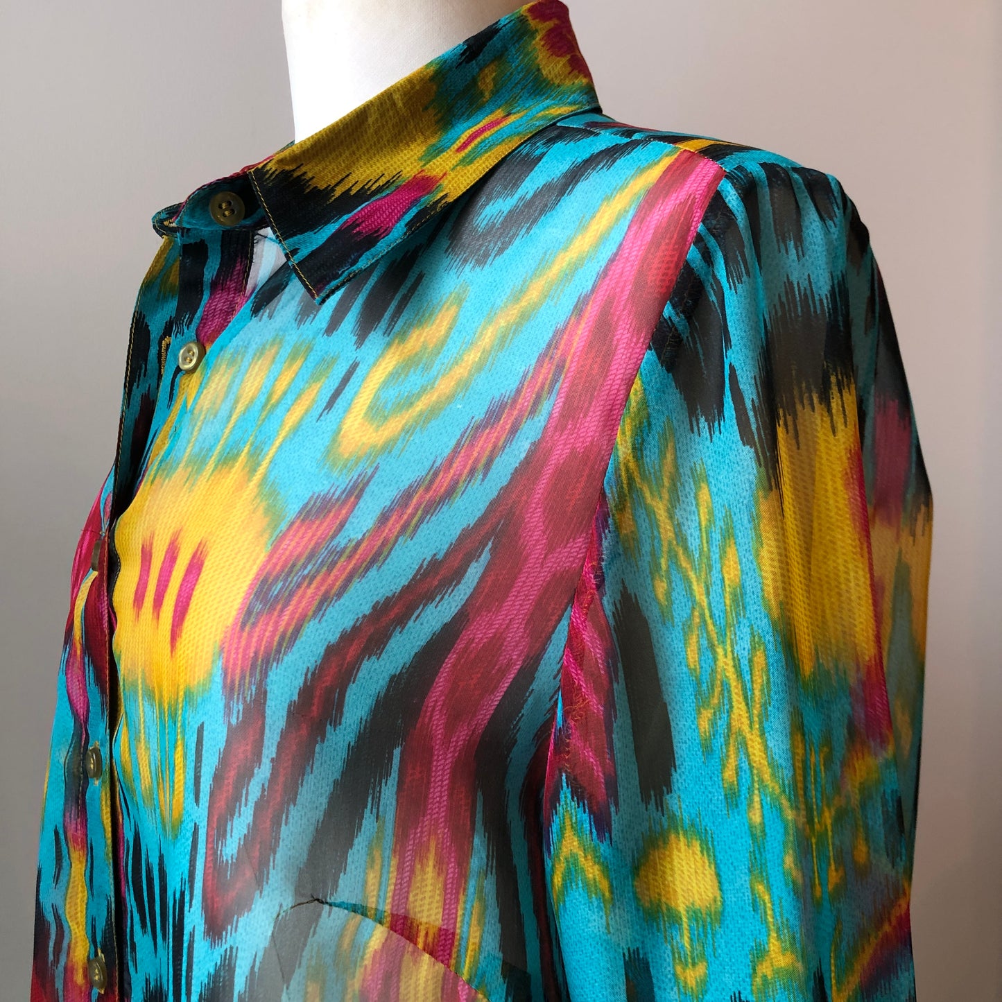 2PC Al Jazeera Tailoring Boho Sheer Tunic Blouse & Satin pant set, Size Medium - Large