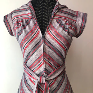 1970’s Chevron Stripe Hooded Poly Fit-n-Flare Dress, Size XS Petite