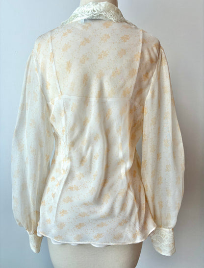 Y2K I.C.E. Floral Sheer Blouse with Camisole, Material: 100% Silk (Cami 100% Polyester), Size: Medium